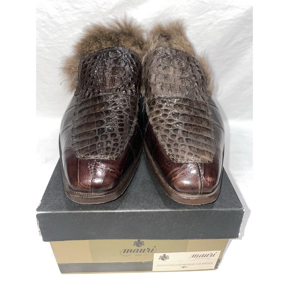 Mauri‎ Crocodile Kangaroo Fur Loafers Mens 9 Brown Rare Exotic Slip On NIB Italy - Picture 2 of 7